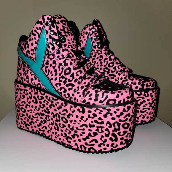 YRU Platform Sneaker Pink Leopard Glitter Size 10 - Picture 2 of 7